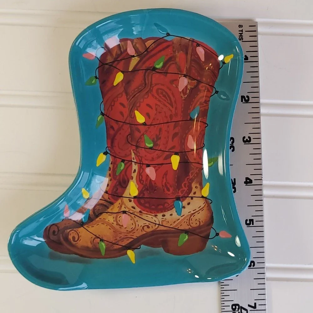 The Pioneer Woman Spoon Rest Christmas Cowboy Boot with Lights Melamine New